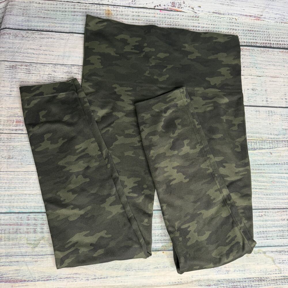 SPANX Womens Large Green Camo High Rise Leggings Camouflage Compression Pants